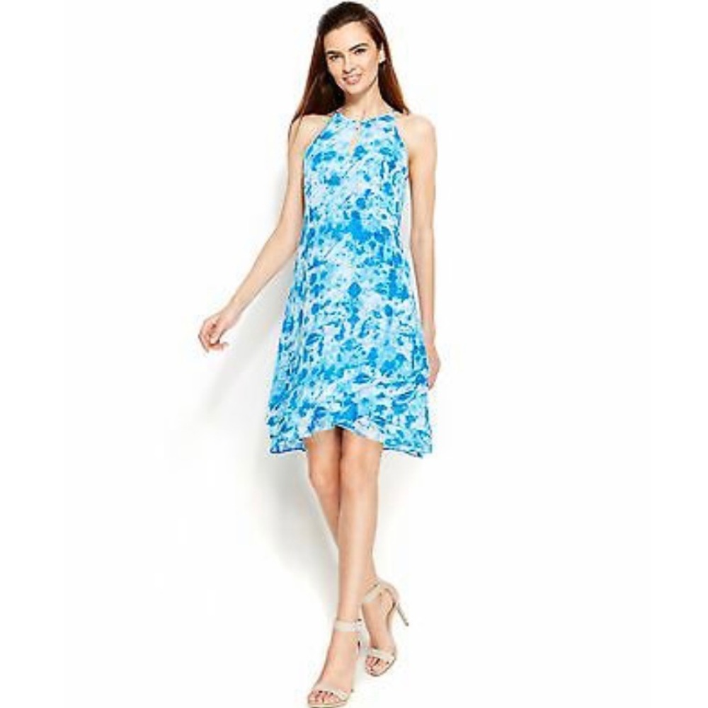 CALVIN KLEIN  NWOT Keyhole Trapeze Chiffon Dress